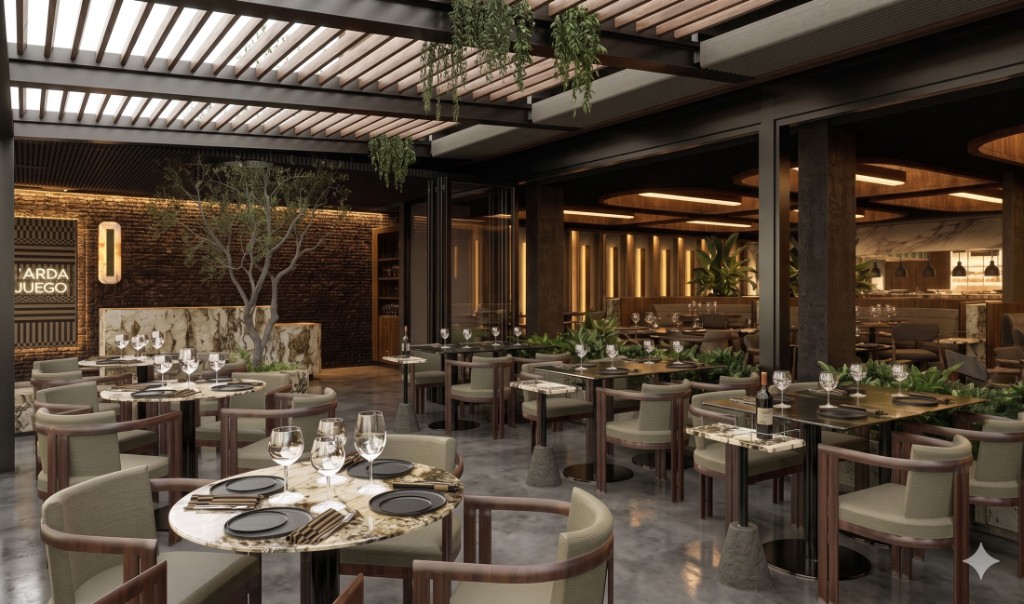 Espacio con pérgola y ladrillo